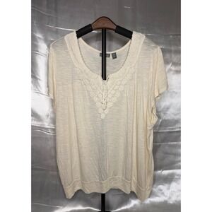 Apt. 9 Cream Crochet Lace Neck Blouse Casual Boho Chic Womens 2X Plus Size
